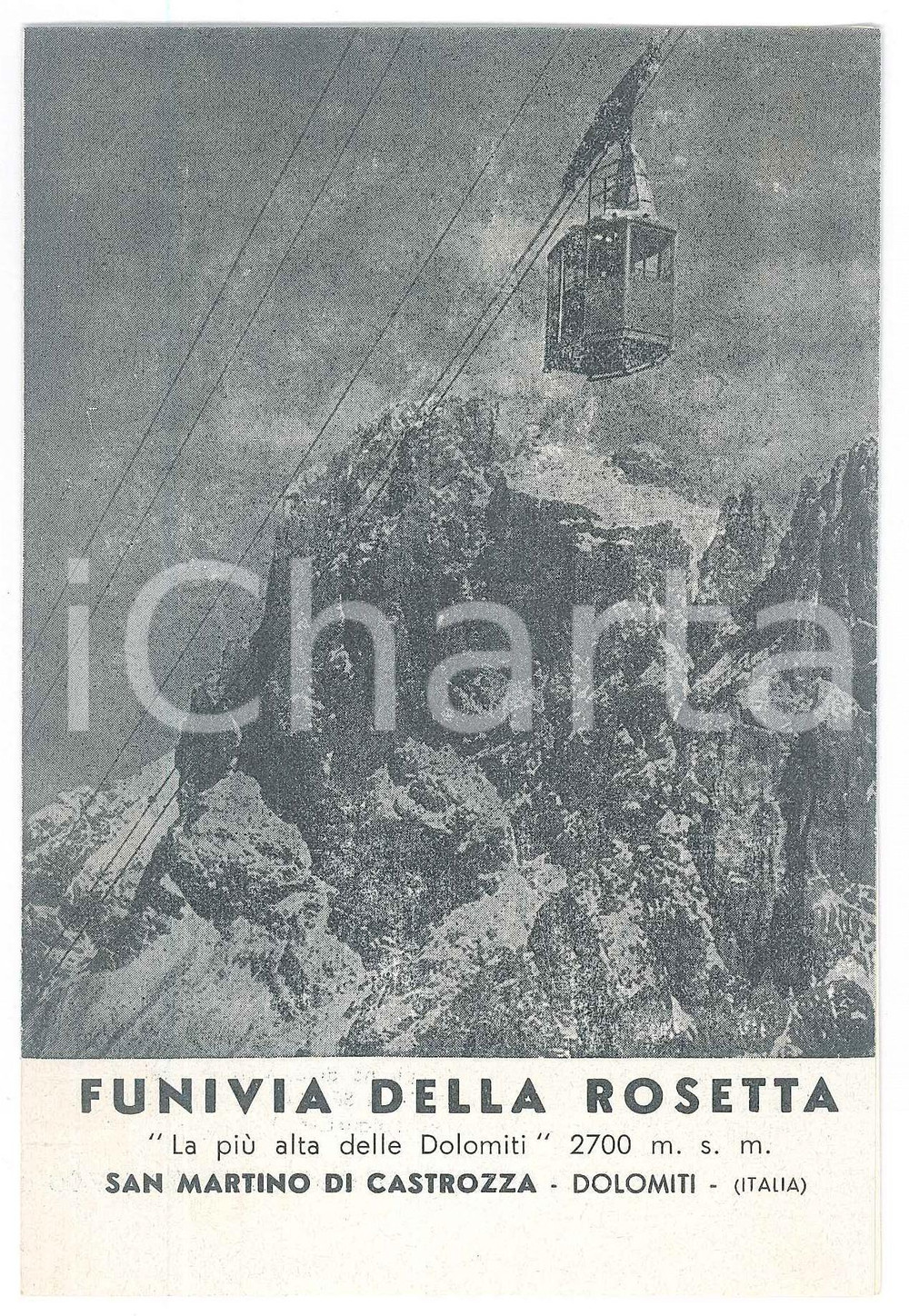 Materiale pubblicitario d’epoca 1950 ca DOLOMITI  SAN MARTINO DI CASTROZZA  Funivia della Rosetta Pieghevole 1
