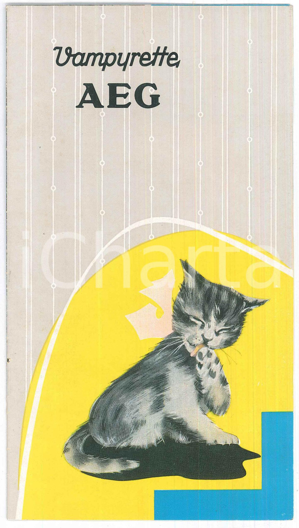 Materiale pubblicitario d’epoca 1956 AEG VAMPYRETTE Scopa elettrica  Pieghevole pubblicitario ILLUSTRATO 1
