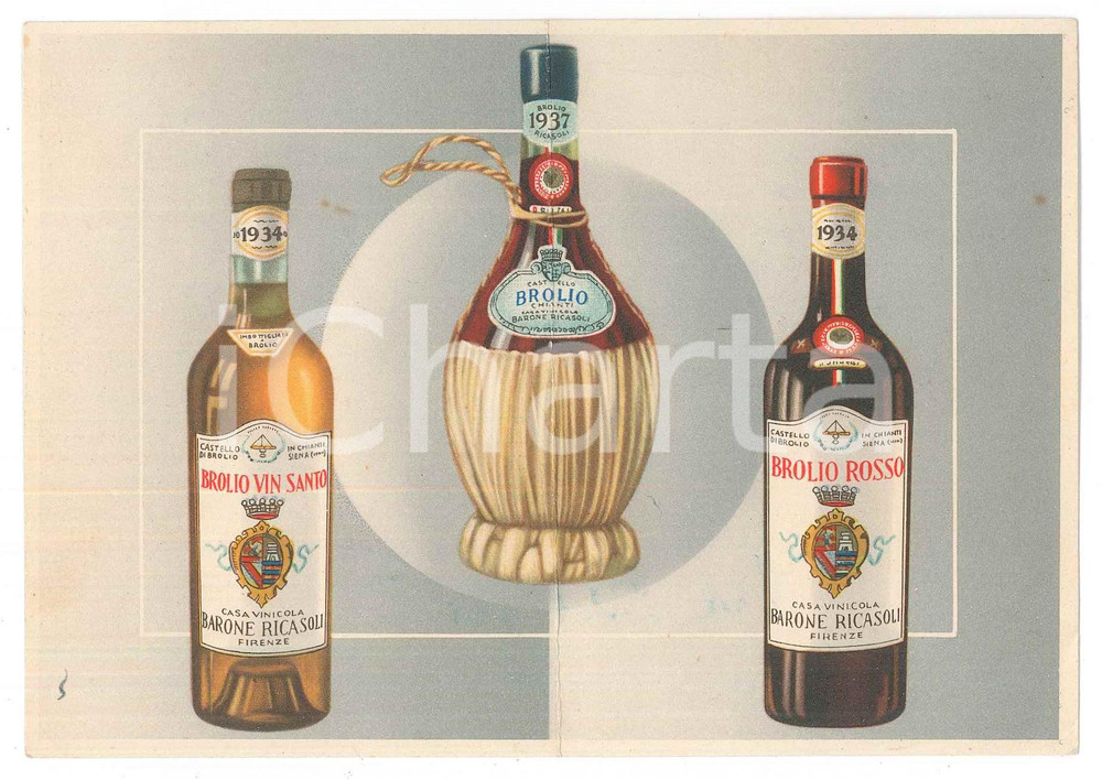 Materiale pubblicitario d’epoca 1950 ca FIRENZE Casa vinicola BARONE RICASOLI  BROLIO  Biglietto ILLUSTRATO 1