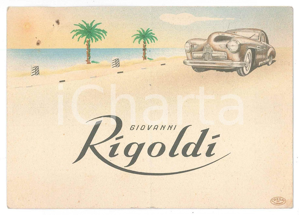 Materiale pubblicitario d’epoca 1950 ca MILANO ? Giovanni RIGOLDI Salone auto FIAT LANCIA ALFA BIANCHI Biglietto 1