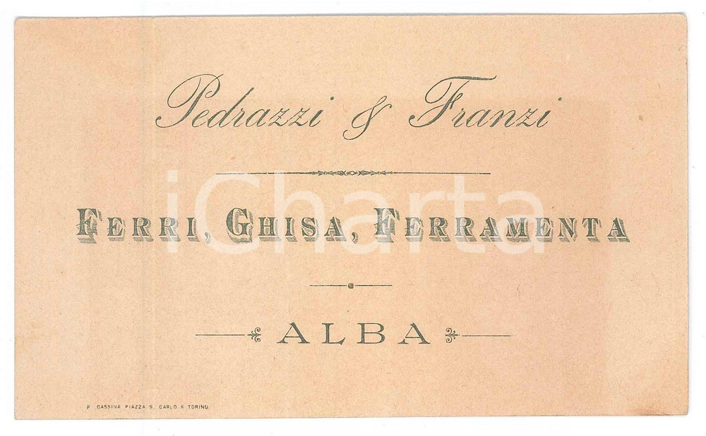 Oggetto da collezione cartaceo 1896 ALBA CN PALAZZI & FRANZI  Ferri, ghisa, ferramenta Biglietto 1