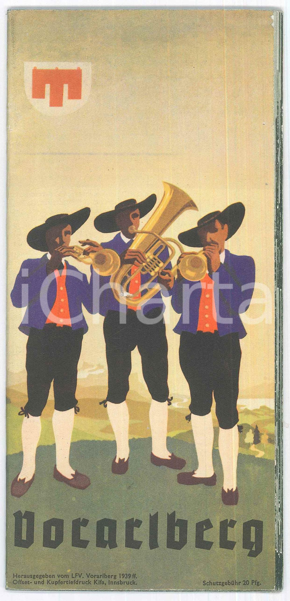 Materiale pubblicitario d’epoca 1939 TURISMO  AUSTRIA  VORARLBERG  Pieghevole ILLUSTRATO con mappa 1