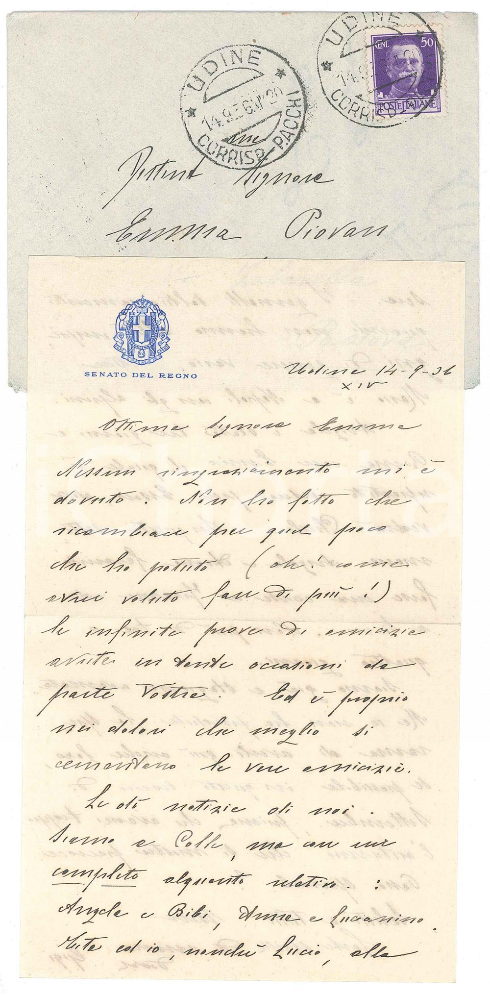 Autografo originale 1936 UDINE  Lettera di un senatore  Notizie di famiglia Autografo DA STUDIARE 1