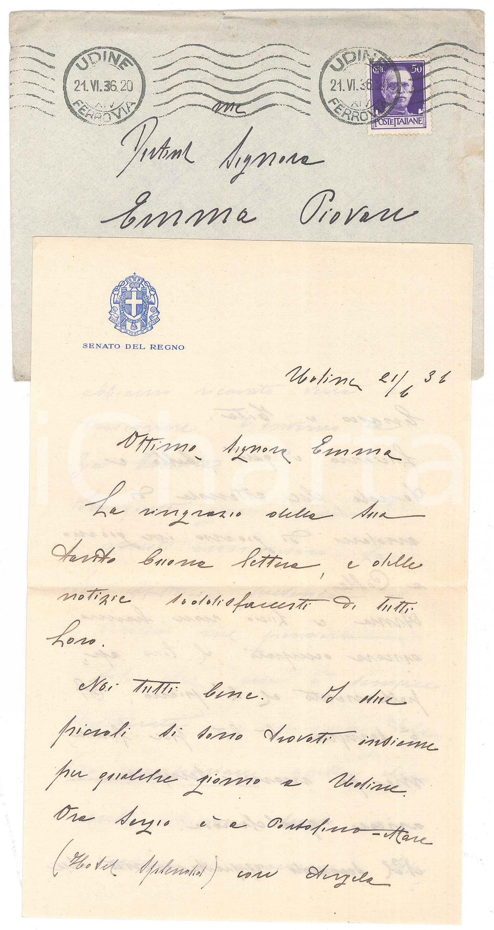 Autografo originale 1936 UDINE  Lettera di un senatore  Notizie di famiglia Autografo DA STUDIARE 1