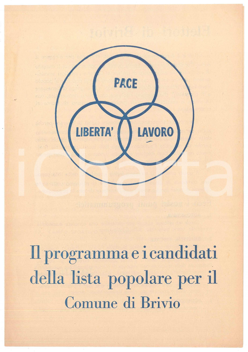 Materiale pubblicitario d’epoca 1955 ca BRIVIO Programma elettorale e candidati LISTA POPOLARE Opuscolo 17x24 cm 1