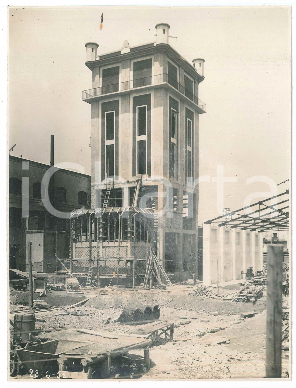 Documento originale, autentico 1932 NAPOLI Centrale termica ENTE AUTONOMO VOLTURNO Costruzione torre servizi 1