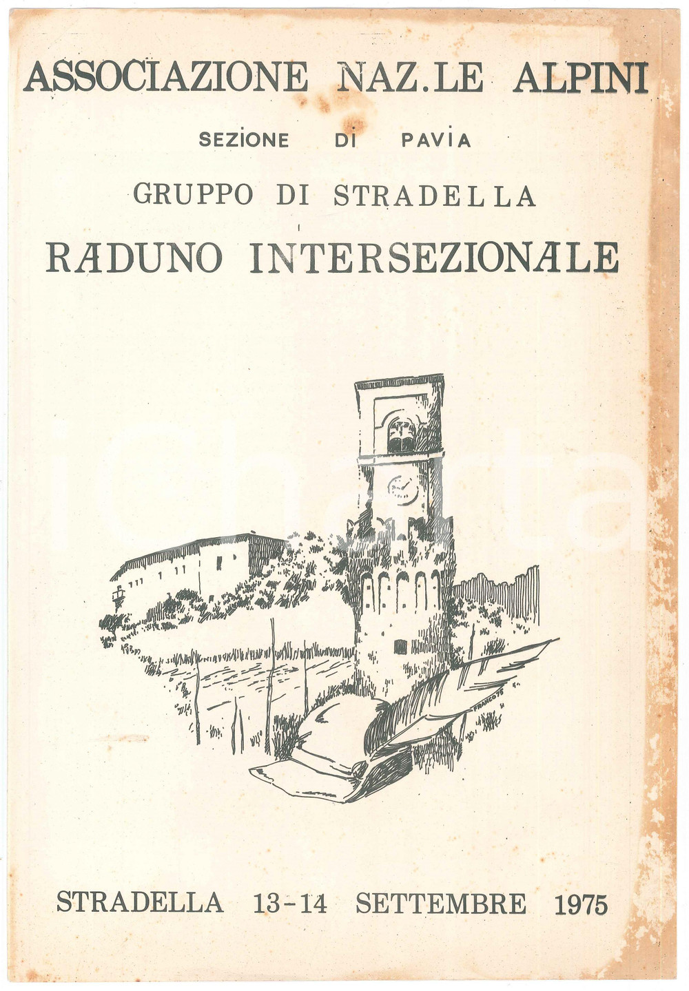 Oggetto da collezione cartaceo 1975 STRADELLA  ANA Raduno intersezionale ALPINI Sezione di Pavia  Manifesto 1