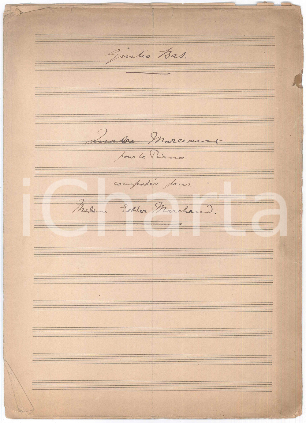 Autografo originale 1913 MILANO Giulio BAS  Quatre morceaux pour le piano Spartito AUTOGRAFO 1