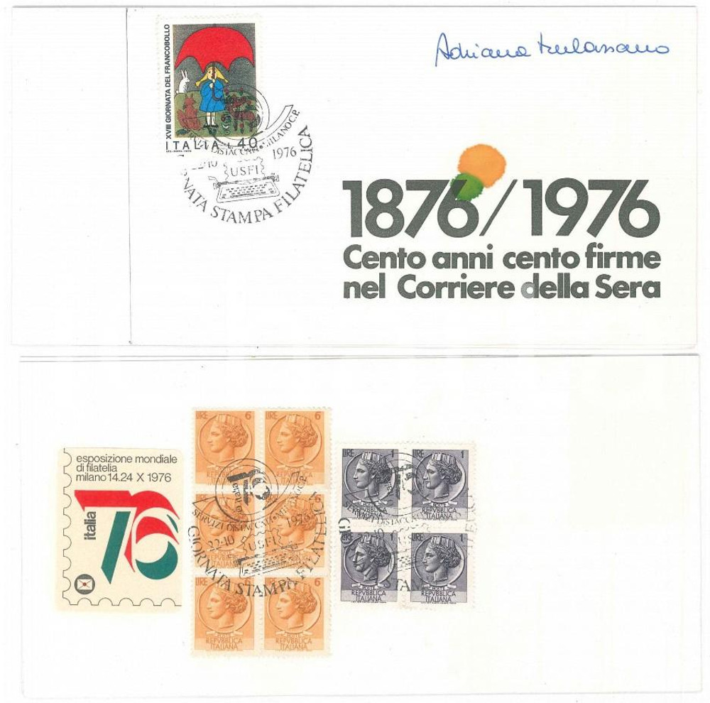 Autografo originale 1976 MILANO CORRIERE DELLA SERA Adriana MULASSANO Biglietto AUTOGRAFO  FDC 1