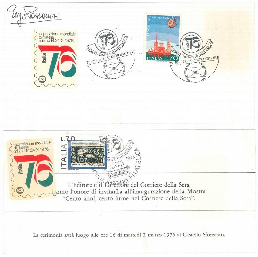 Autografo originale 1976 MILANO CORRIERE DELLA SERA Enzo PASSANISI Biglietto AUTOGRAFO Timbro FDC 1