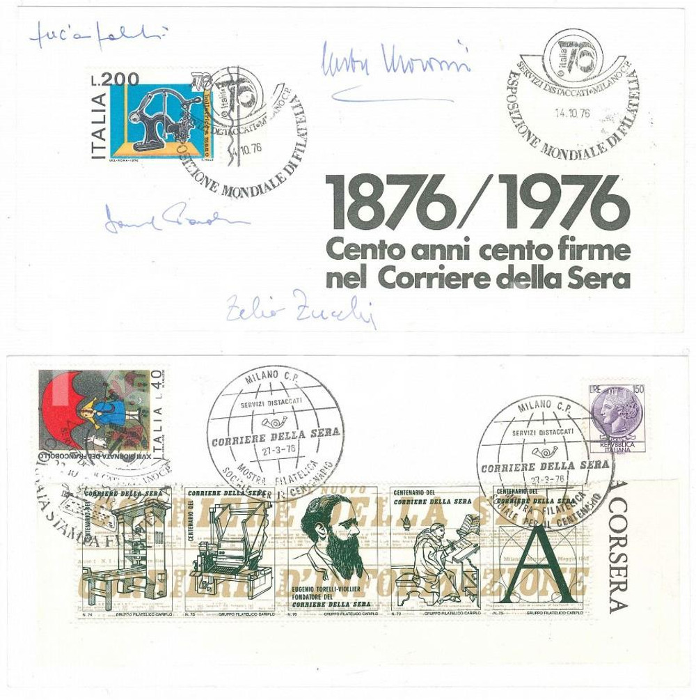 1976 MILANO CORRIERE DELLA SERA Zelio ZUCCHI - Biglietto AUTOGRAFO Timbro FDC