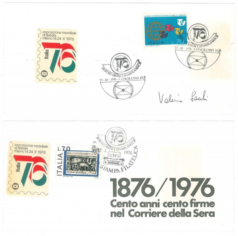 Autografo originale 1976 MILANO CORRIERE DELLA SERA Valeria SACCHI  Biglietto AUTOGRAFO Timbro FDC 1