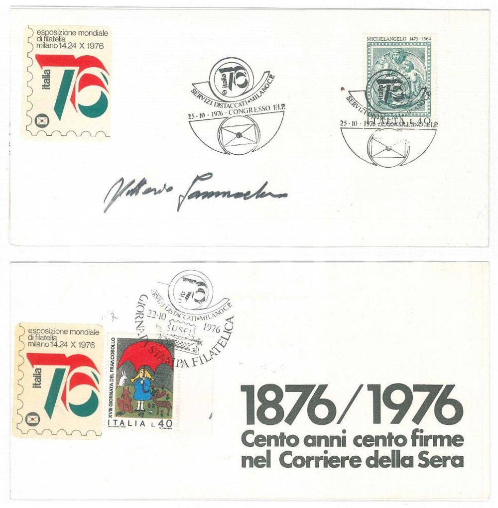 Autografo originale 1976 MILANO CORRIERE DELLA SERA Vittorio JANNACCHERO Biglietto AUTOGRAFO FDC 1