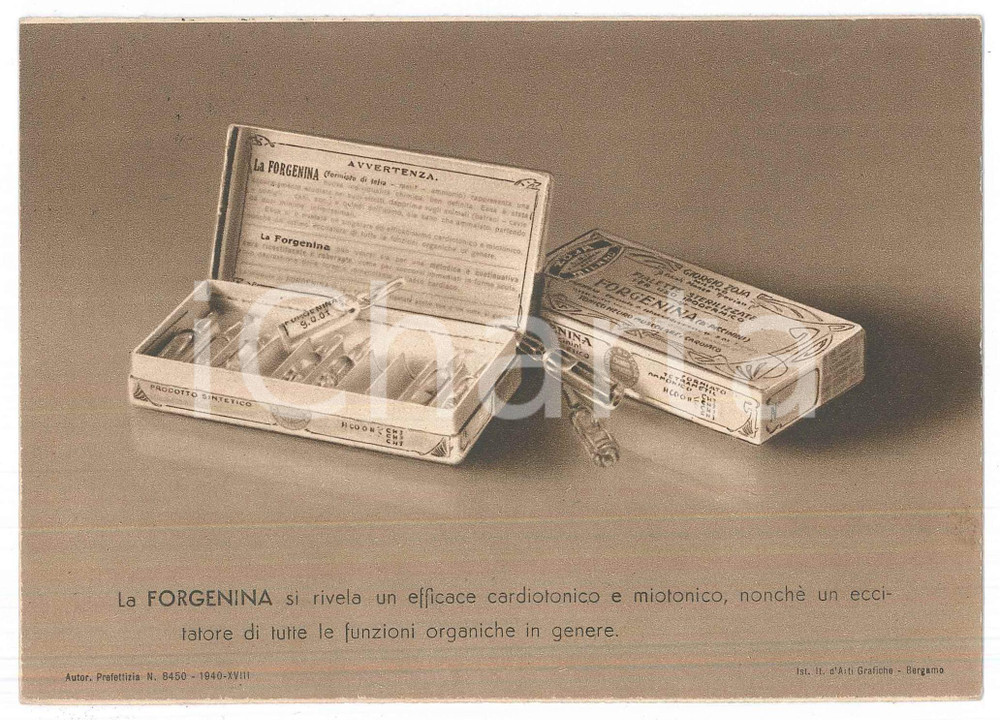 Materiale pubblicitario d’epoca 1940 MILANO FARMACEUTICA Giorgio ZOJA  Biglietto FORGENINA Serie giottesca 1