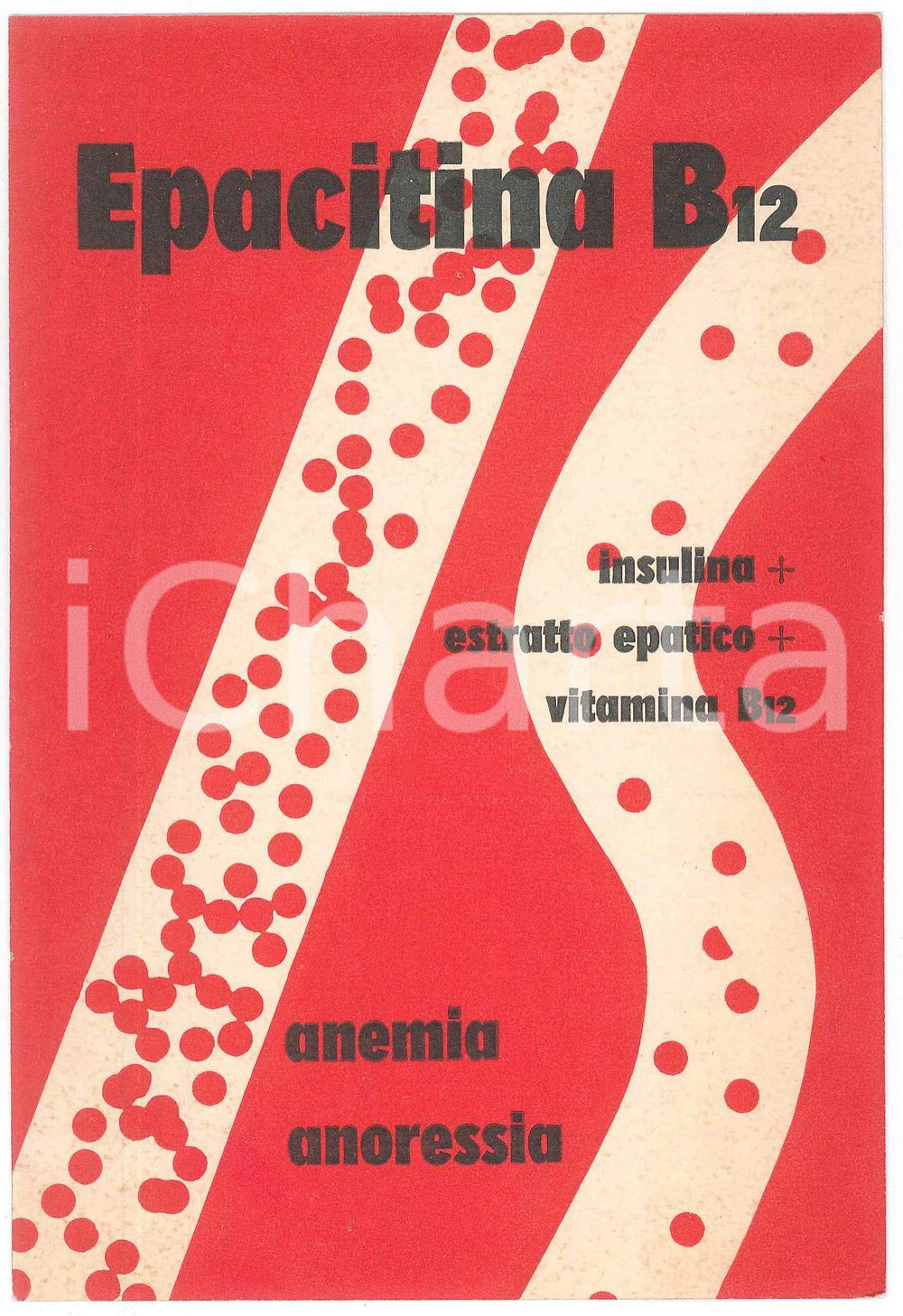 Materiale pubblicitario d’epoca 1957 FARMACEUTICA MILANO  FARMACOSMICI  Epacitina B12 PubblicitÃ  1