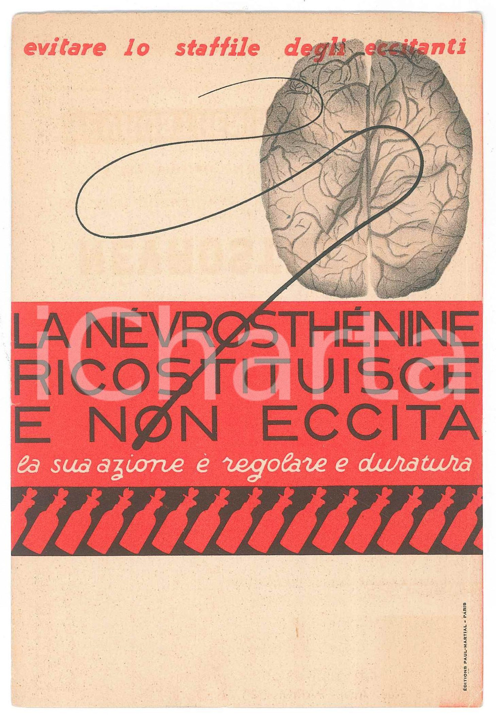 Materiale pubblicitario d’epoca 1935 ca FARMACEUTICA PARIS  FREYSSINGE  NEVROSTHENINE nevrastenia PubblicitÃ  1