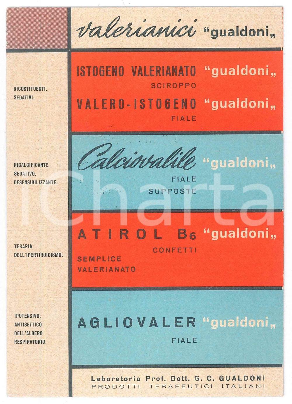 Materiale pubblicitario d’epoca 1955 FARMACEUTICA MILANO  Laboratorio GUALDONI  Valerianici Carta assorbente 1
