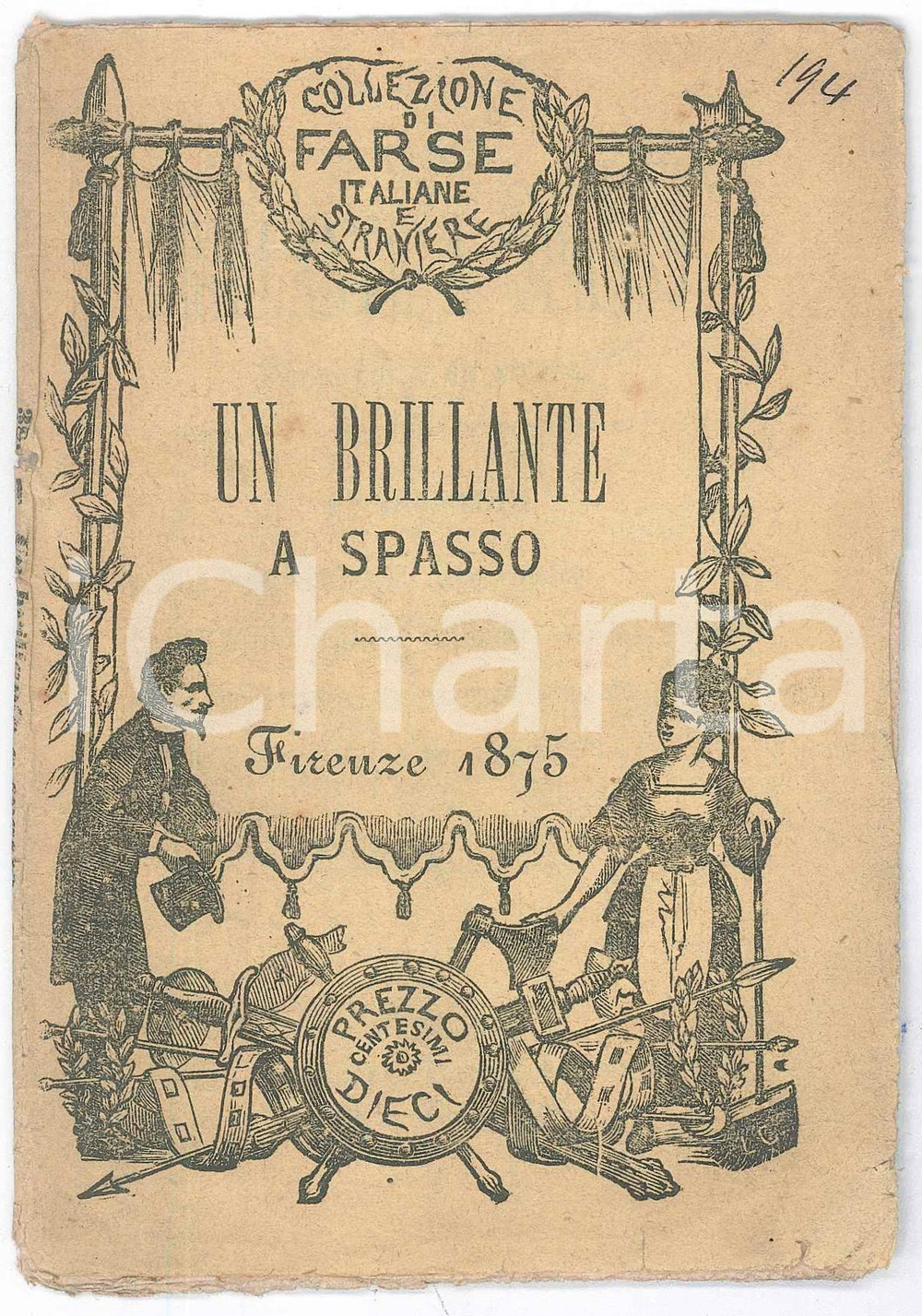Libro, pubblicazione d epoca 1875 TEATRO Un brillante a spasso  Farsa tutta da ridere Ed. SALANI 1