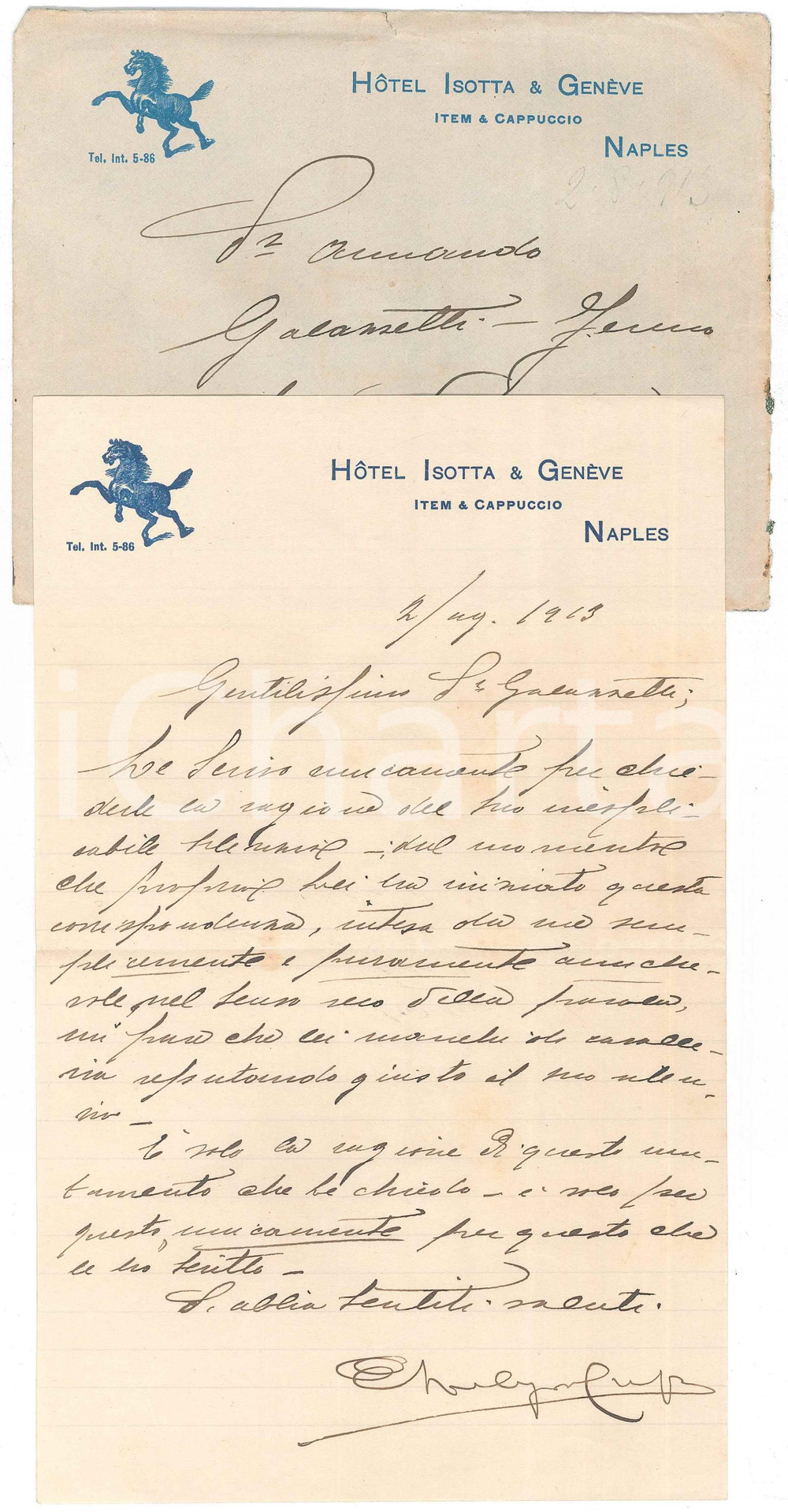 1913 NAPOLI Hotel ISOTTA & GENEVE - ITEM & CAPPUCCIO - Lettera commerciale