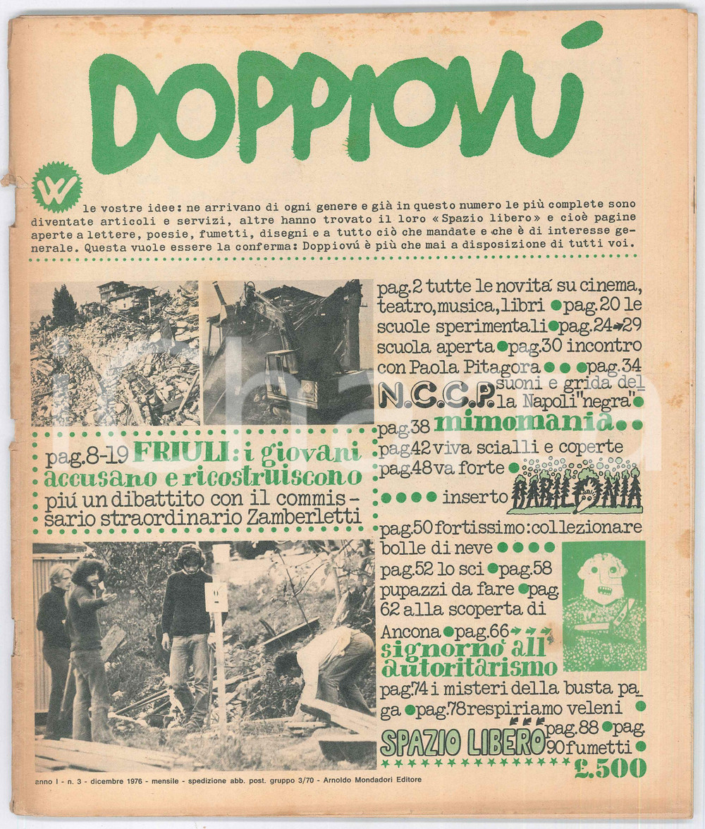 Giornale, rivista storica 1976 DOPPIOVU  Terremoto in Friuli  Intervista a Paola Pitagora  Rivista 1