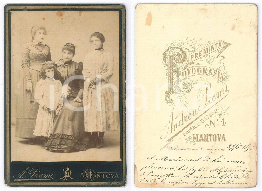 Fotografia d epoca originale 1892 PAVIA Donna con le figlie  Ritratto  Fotografia Andrea PREMI 1