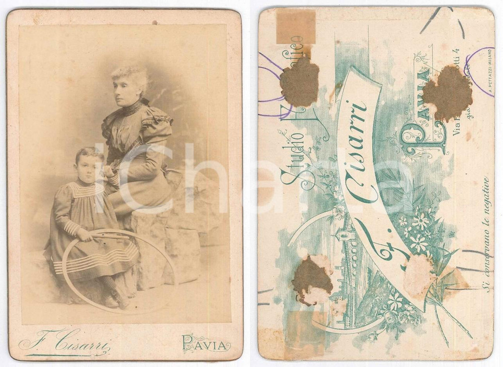 1890 ca PAVIA Madre e figlia con il cerchio - Ritratto - Foto Francesco CISARRI