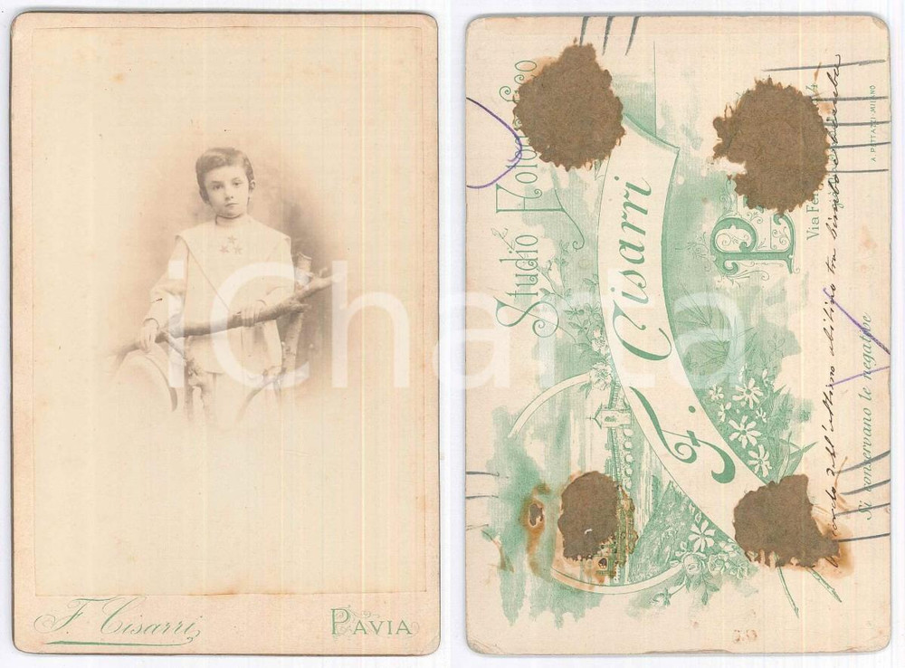 Fotografia d epoca originale 1905 ca PAVIA Bambino alla staccionata  Busto Foto F. CISARRI 11x16 cm 1