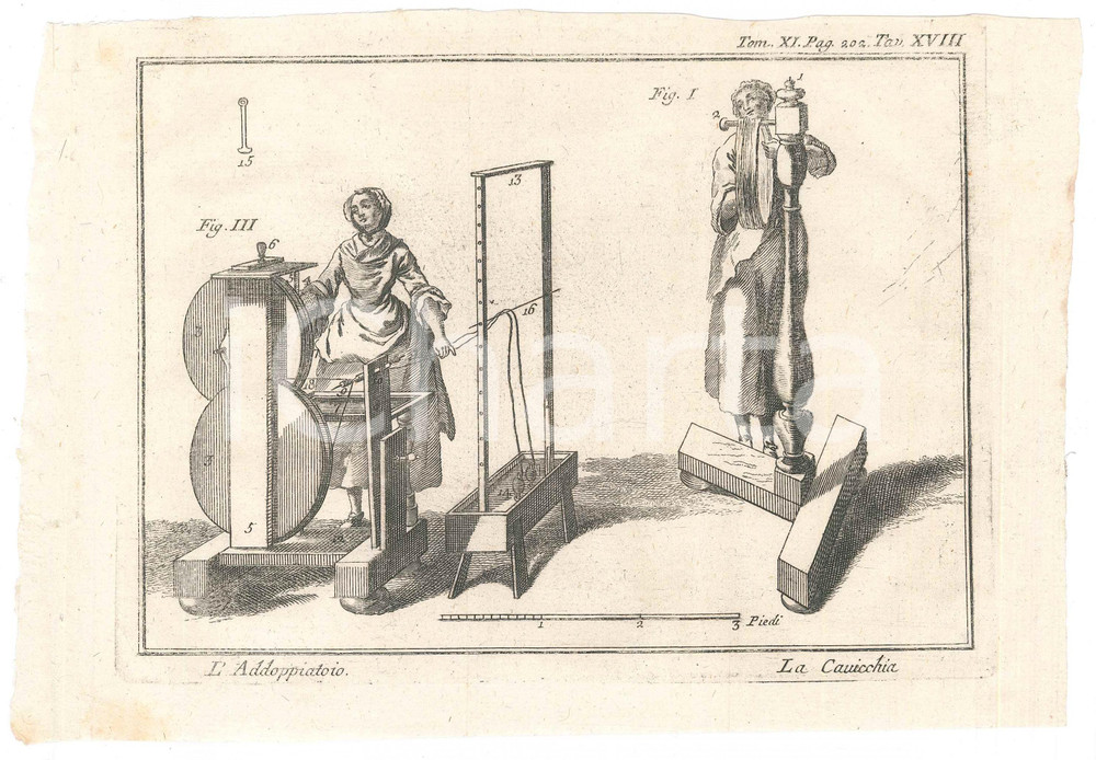 Stampa, bozzetto originale 1767 ? LO SPETTACOLO DELLA NATURA  L addoppiatoio  La cavicchia Stampa 1