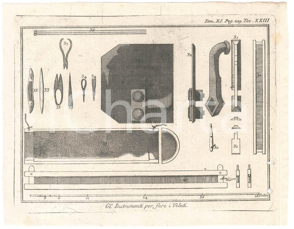 Stampa, bozzetto originale 1767 ? LO SPETTACOLO DELLA NATURA  Gl instrumenti per fare i veluti Stampa 1