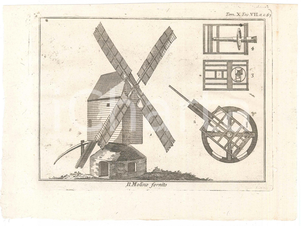 Stampa, bozzetto originale 1767 LO SPETTACOLO DELLA NATURA  Il molino fornito  Stampa Tomo X Tav. VII 1