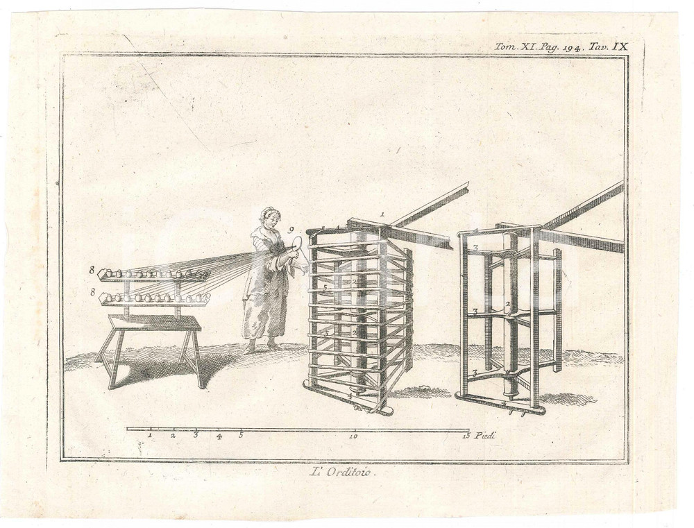 Stampa, bozzetto originale 1767 ? Pluche LO SPETTACOLO DELLA NATURA  L orditoio  Stampa tomo XI 1