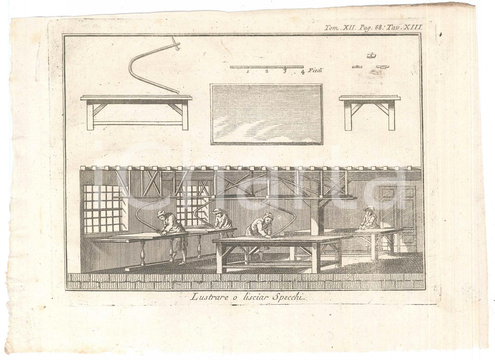 Stampa, bozzetto originale 1800 ca LO SPETTACOLO DELLA NATURA  Lustrare o lisciar specchi Stampa 1