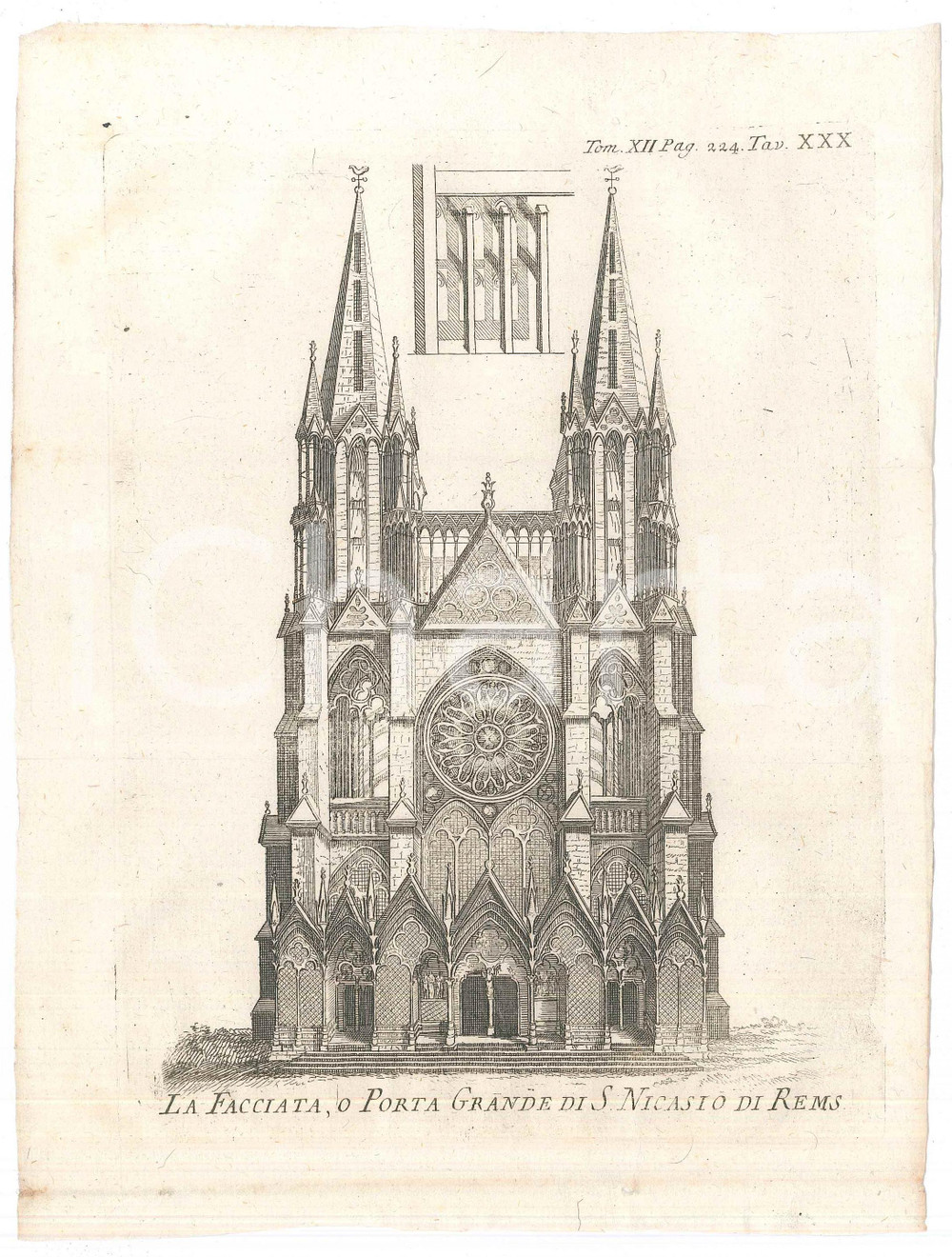 Stampa, bozzetto originale 1800 ca LO SPETTACOLO DELLA NATURA  Facciata di S. Nicasio di Reims Stampa 1