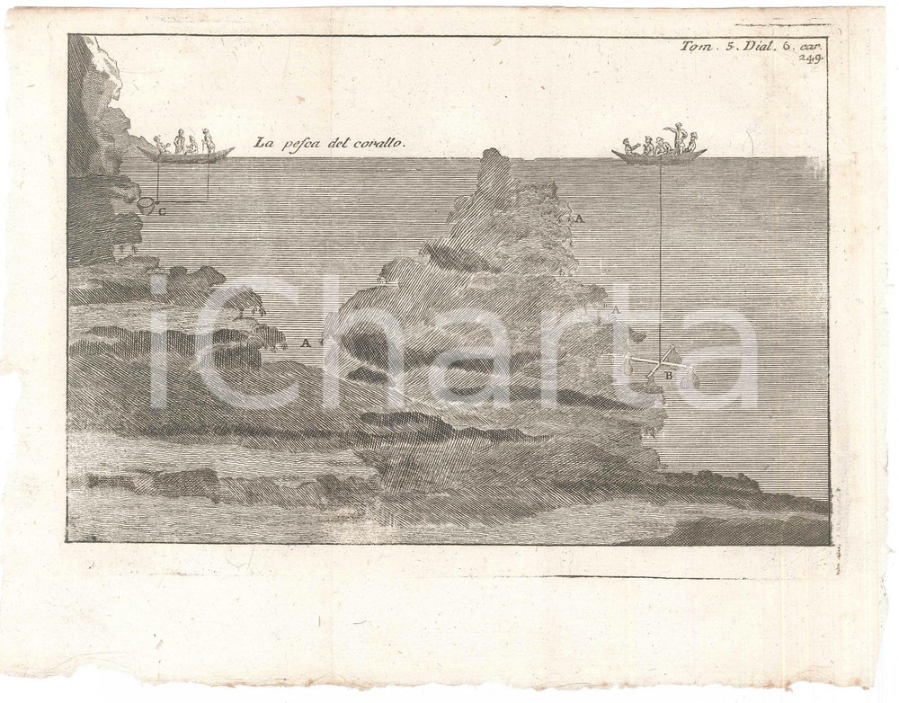 Stampa, bozzetto originale 1800 ca LO SPETTACOLO DELLA NATURA  La pesca del corallo Stampa RARA 1