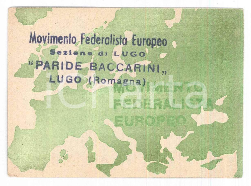 Oggetto da collezione cartaceo 1949 LUGO RA Movimento Federalista Europeo  Tessera socio 1