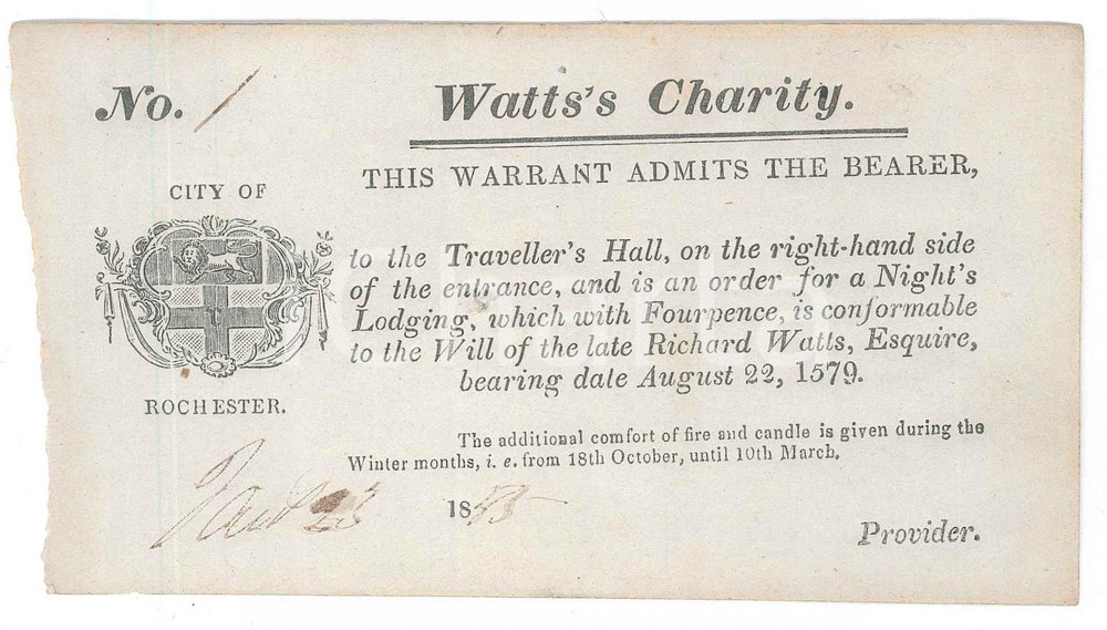 Oggetto da collezione cartaceo 1885 City of ROCHESTER  WATT S CHARITY  Warrant  Admission Traveller s Hall 1