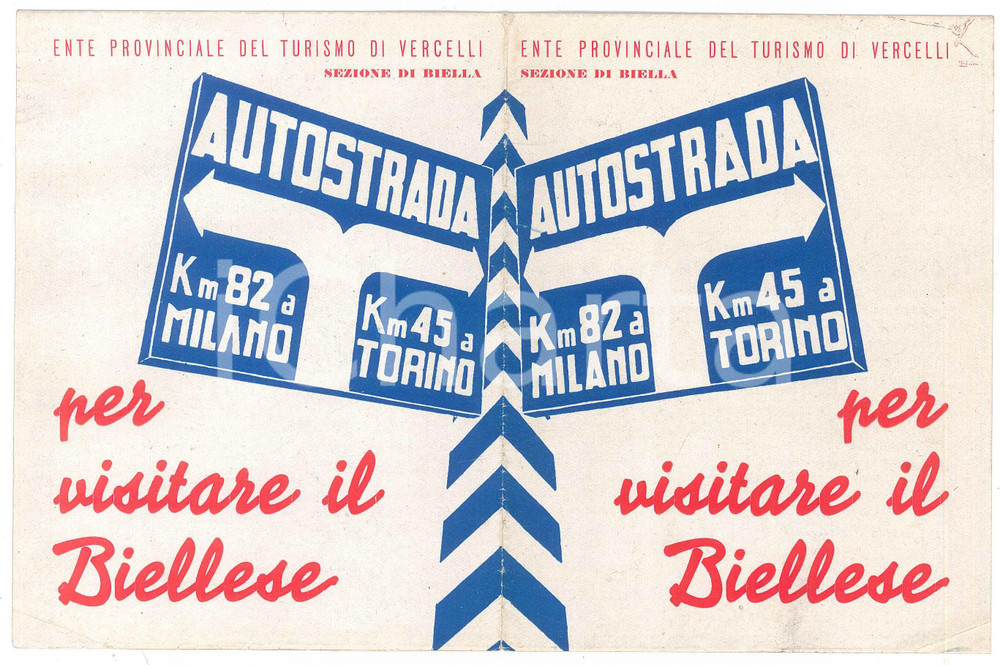 Materiale pubblicitario d’epoca 1950 ca TURISMO  Visitare il Biellese   Pieghevole alberghi e trasporti 1