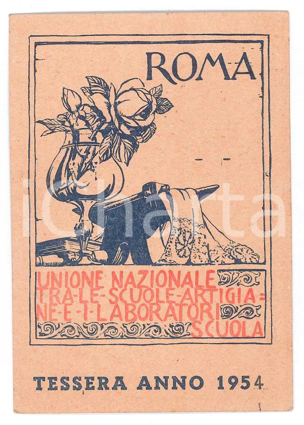 Oggetto da collezione cartaceo 1954 MODIGLIANA Unione Nazionale Scuole Artigiane e Laboratori Scuola  Tessera 1