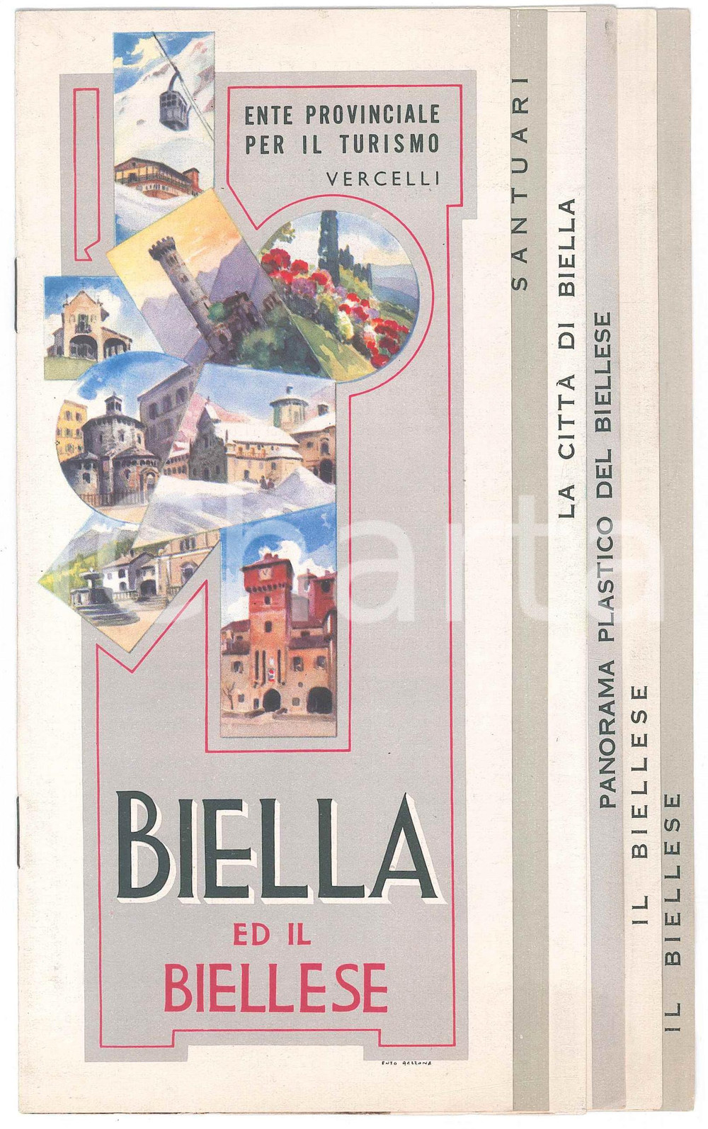 Materiale pubblicitario d’epoca 1950 ca TURISMO  BIELLA ed il Biellese   Pieghevole ILLUSTRATO 1