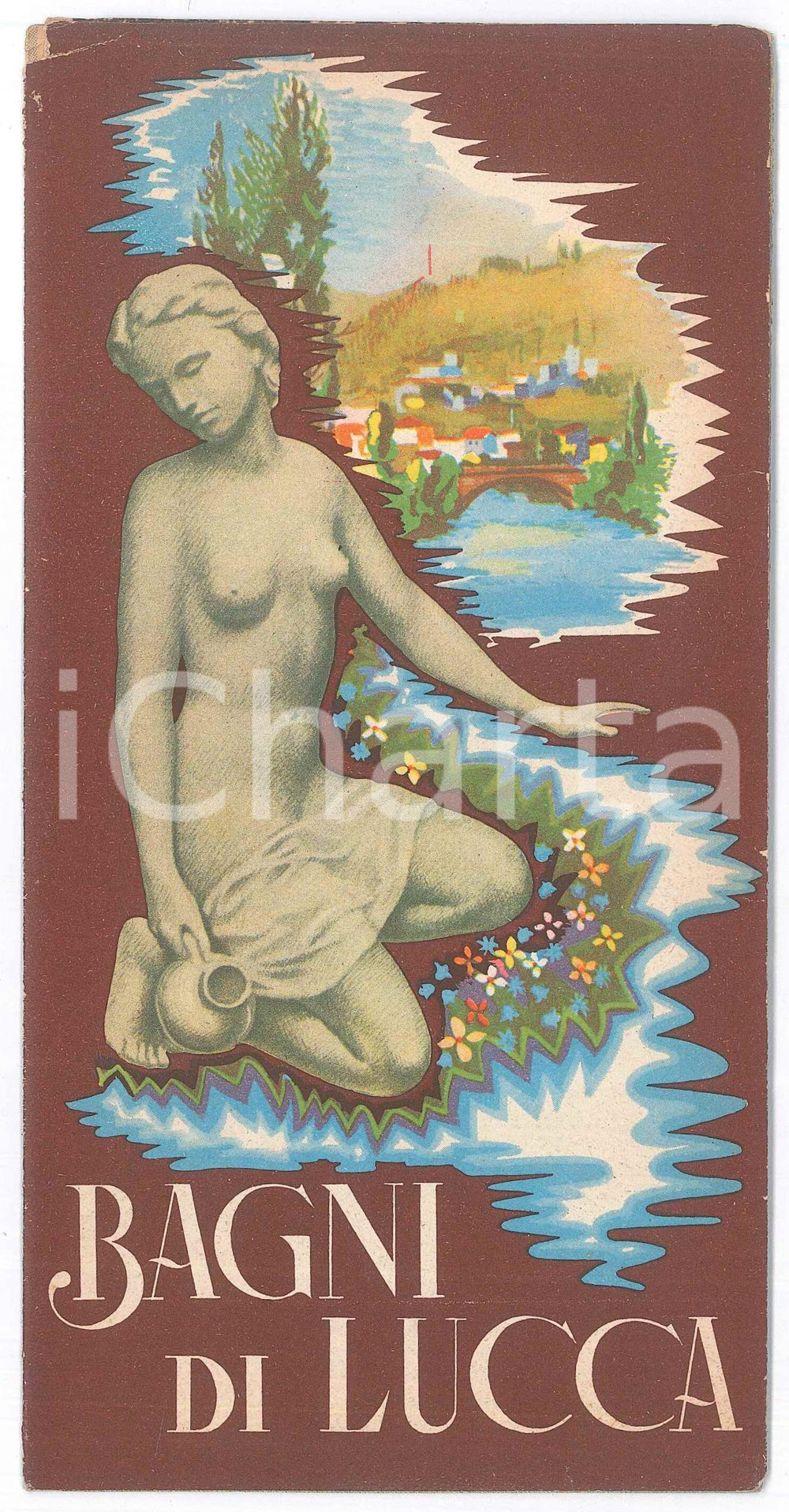 Materiale pubblicitario d’epoca 1950 ca TURISMO  BAGNI DI LUCCA  Pieghevole ILLUSTRATO 1
