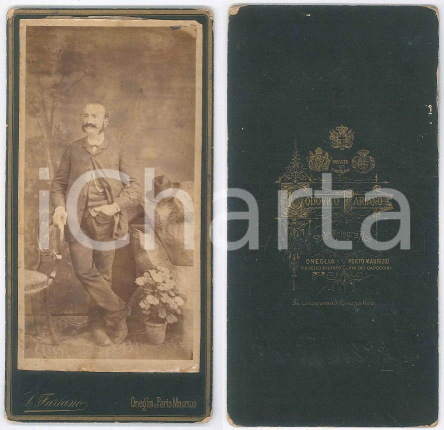 Fotografia d epoca originale 1880 ca IMPERIA ONEGLIA Ritratto maschile  Foto Lodovico FARIANO 10x21 cm 1