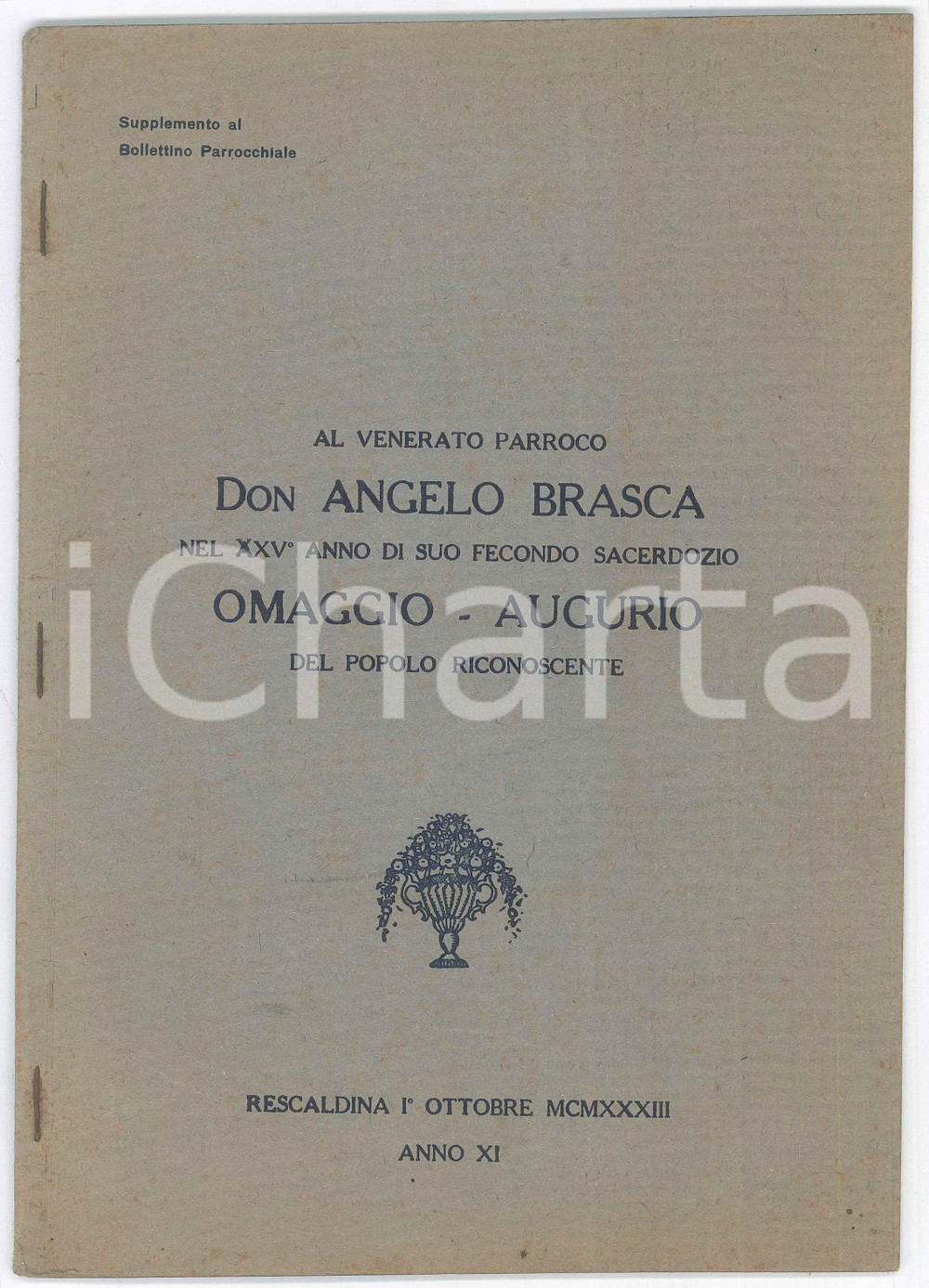 Libro, pubblicazione d epoca 1933 RESCALDINA MI XXV Sacerdozio don Angelo Brasca  Pubblicazione 1