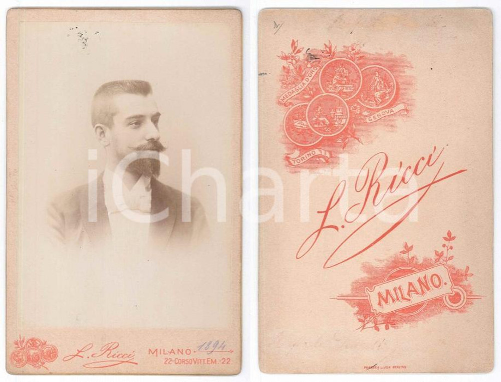 1894 MILANO Ritratto di giovane uomo - Busto *Foto L. RICCI 11x16 cm