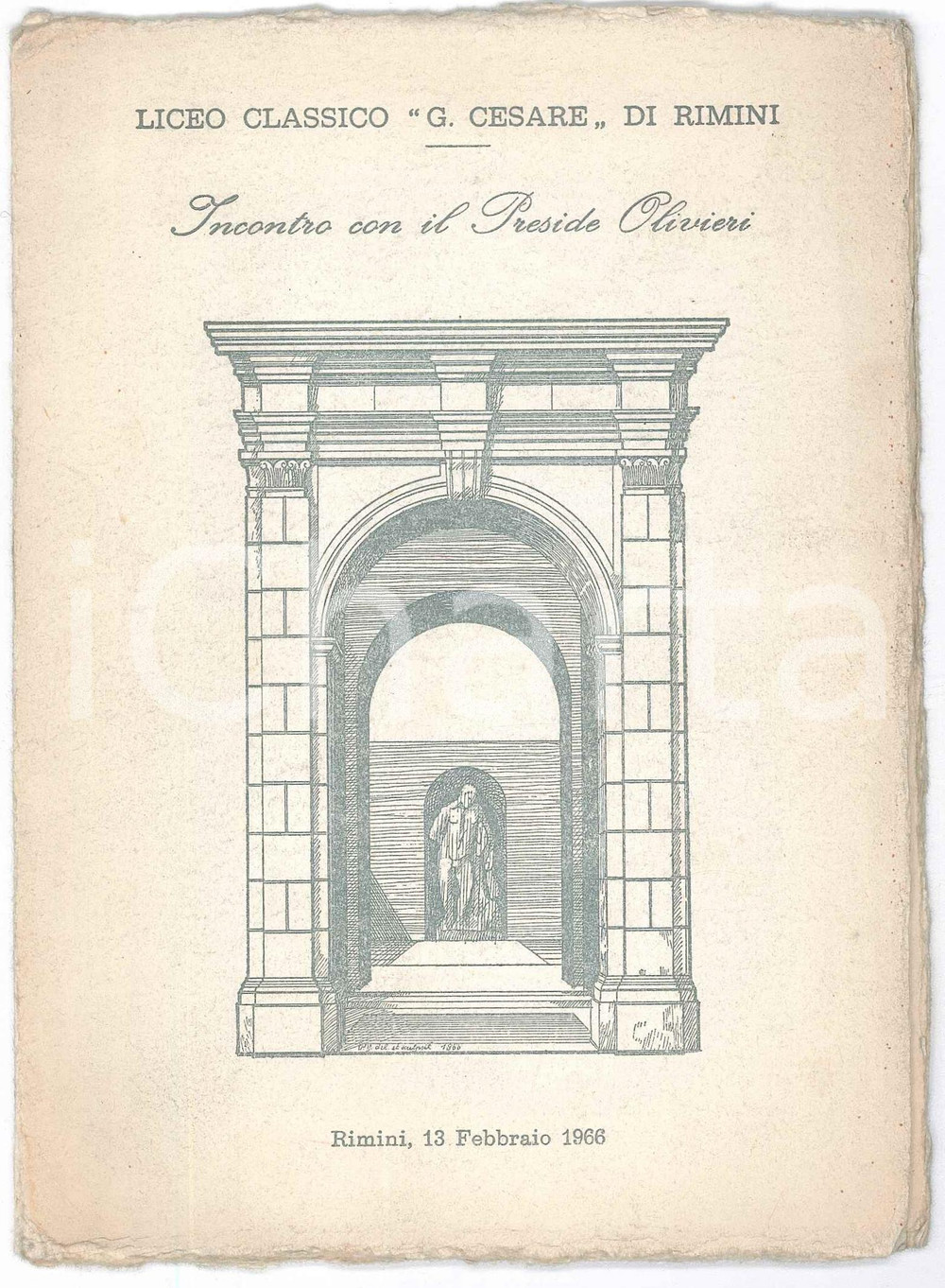 Documento originale, autentico 1966 RIMINI Liceo Classico G. CESARE  Incontro con preside OLIVIERI Programma 1