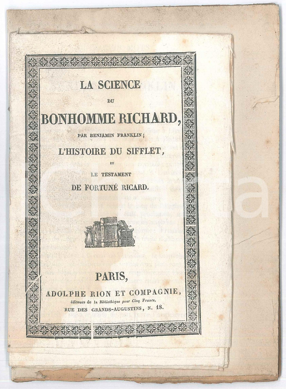 Libro, pubblicazione d epoca 1850 ca PARIS La Science du bonhomme Richard par Benjamin Franklin  Testament 1