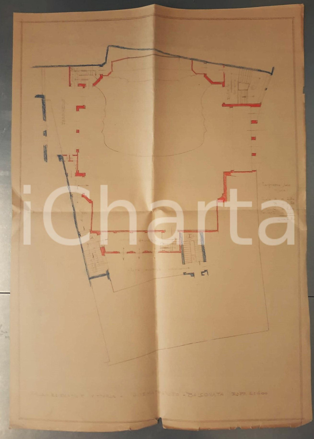 Mappa, planimetria storica 1925 ca MILANO Edificatrice VITTORIA  Progetto cinema SAN CARLO  Balconata 1