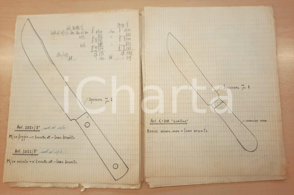 Documento originale, autentico 1960 ca NATIONAL SILVER Co  Coltelli da cucina  acquistati in Italia Fascicolo 1