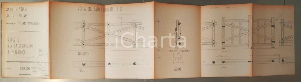 Mappa, planimetria storica 1990 SINNAI CA LocalitÃ  SOLANAS  Progetto costruzione minialloggi Recinzione 1