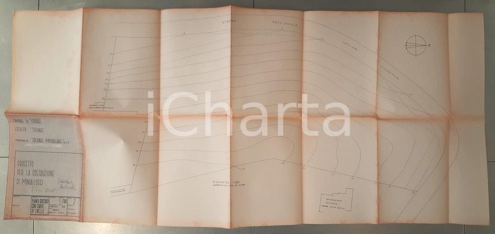 Mappa, planimetria storica 1990 SINNAI CA LocalitÃ  SOLANAS  Progetto per minialloggi  Piano quotato 1