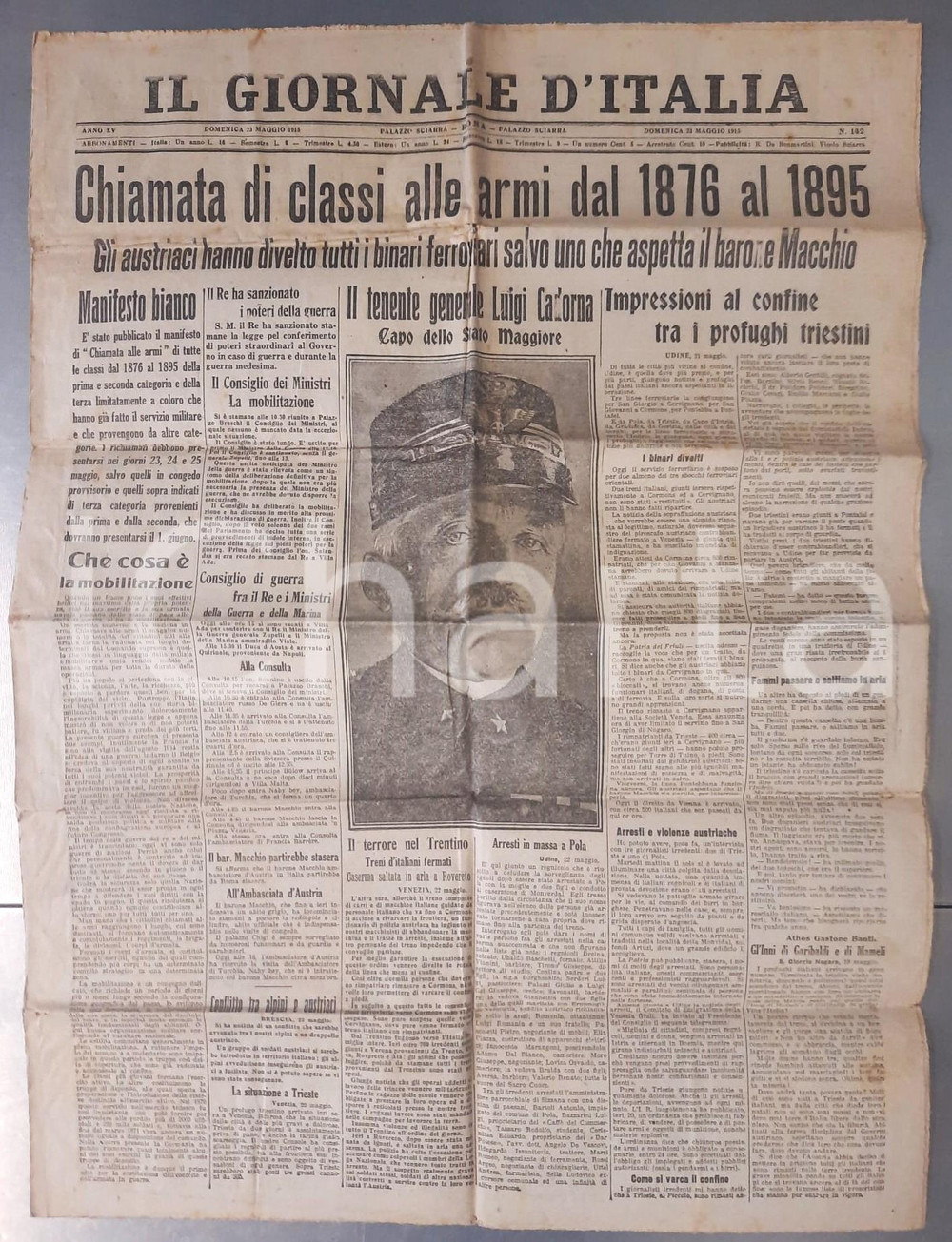Giornale, rivista storica 1915 WW1 IL GIORNALE D ITALIA Chiamata alle armi  Consiglio di guerra Giornale 1